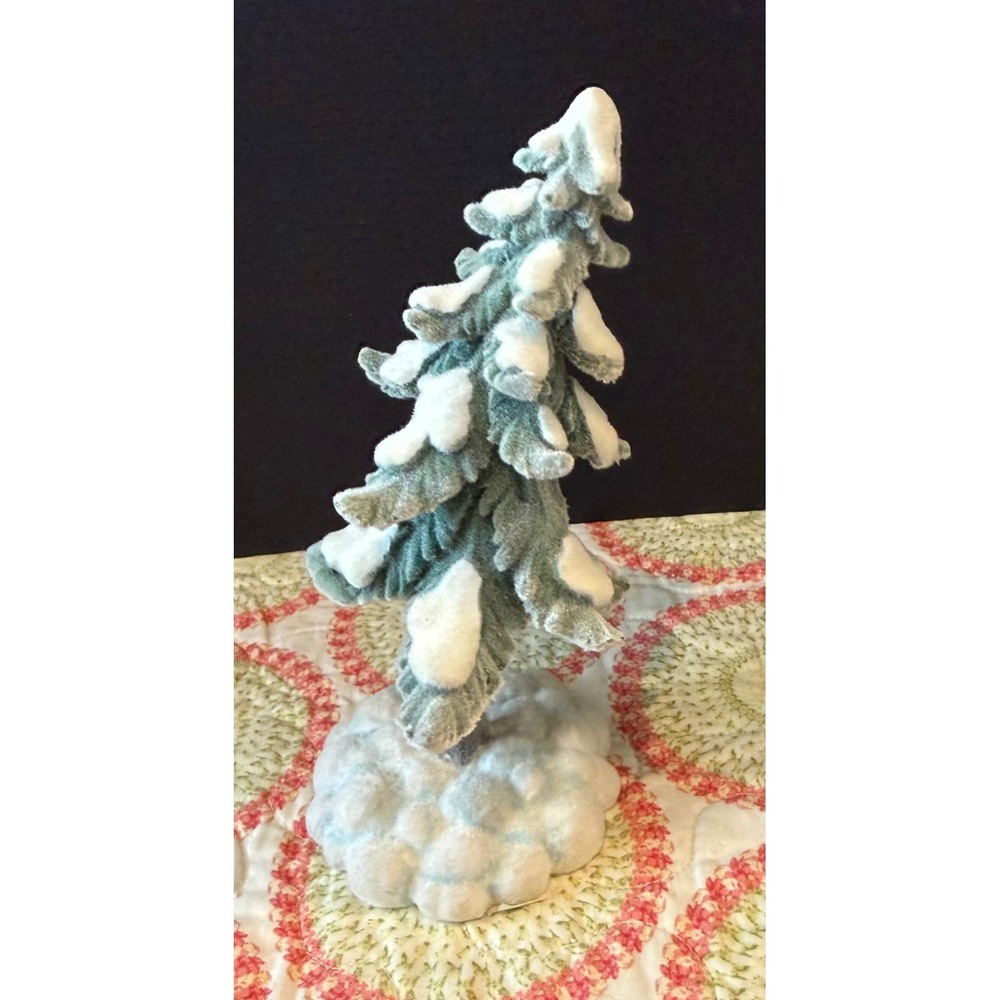 Christmas Tree Green White Flocked Snowy Figurine 7 Inch‎ Decor